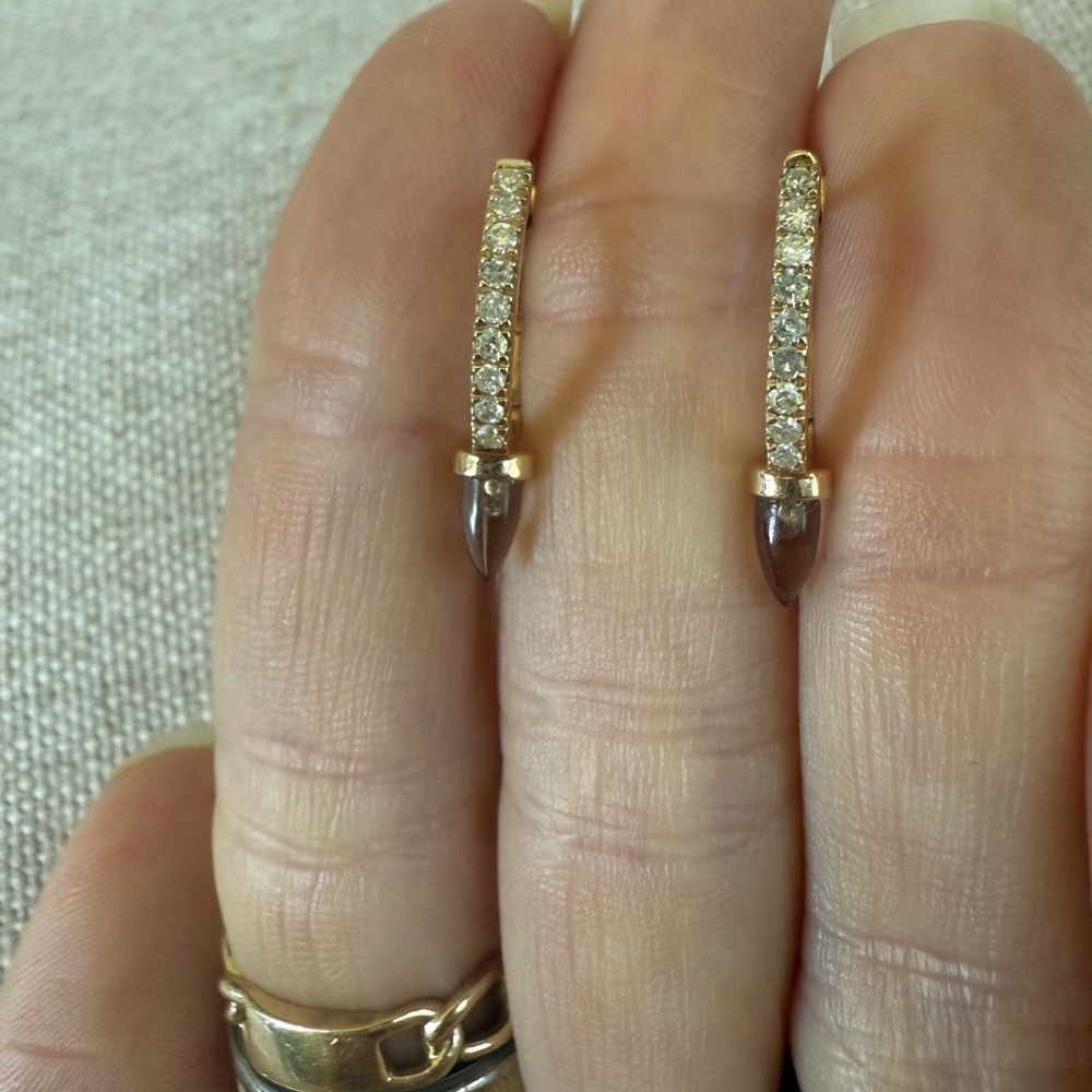 Elegant 14k Gold and diamond earrings, with smoky quartz